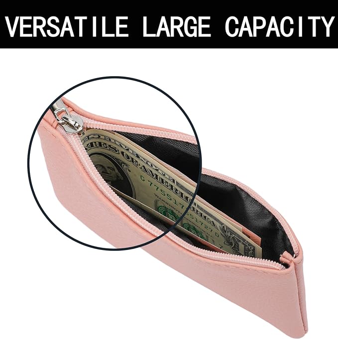 KALIONE 2 Pack Coin Purse, Portable PU Leather Coin Purse with Zipper Coin Purse Mini Change Purse Small Coin Purse for Women Credit Card Folded Bills ID Key Headset Lipstick(Black&Pink)