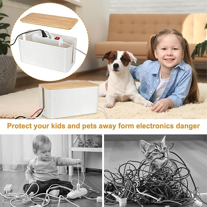 Cable Management Cord Cover Wire Hider Box Concealer Organizer Protector System for Home Theater Entertainment Center Office School (Wood White)