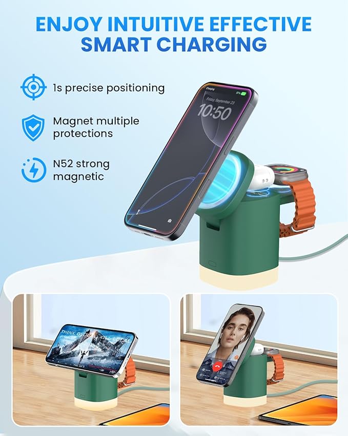 Wireless Charging Station for Apple Mag-Safe: JoyGeek 3 in 1 Magnetic Foldable Charger Stand for iPhone 16 15 14 13 12 Pro Max Plus - Apple Watch 10 9 8 7 6 5 4 SE - AirPods Pro 2/3/4