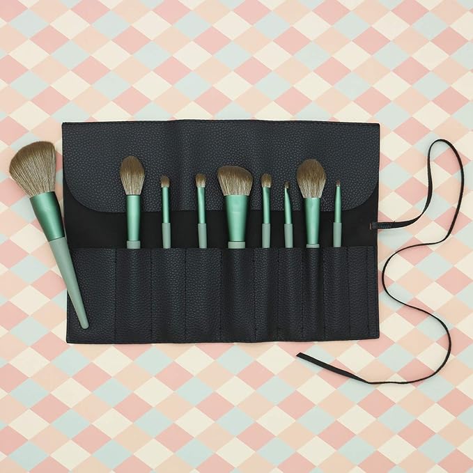 Bird&Fish Makeup Brush Case Travel, makeup brush case roll up,brush holder makeup,Holder Organizer Brushes Pouch Cosmetic Bag for Travel，Rolling Bag Storage Case PU Leather