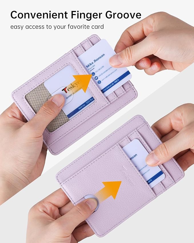 Teskyer Slim Wallet for Men, Minimalist Front Pocket RFID Blocking Leather Wallet Credit Card Holder for Men & Women