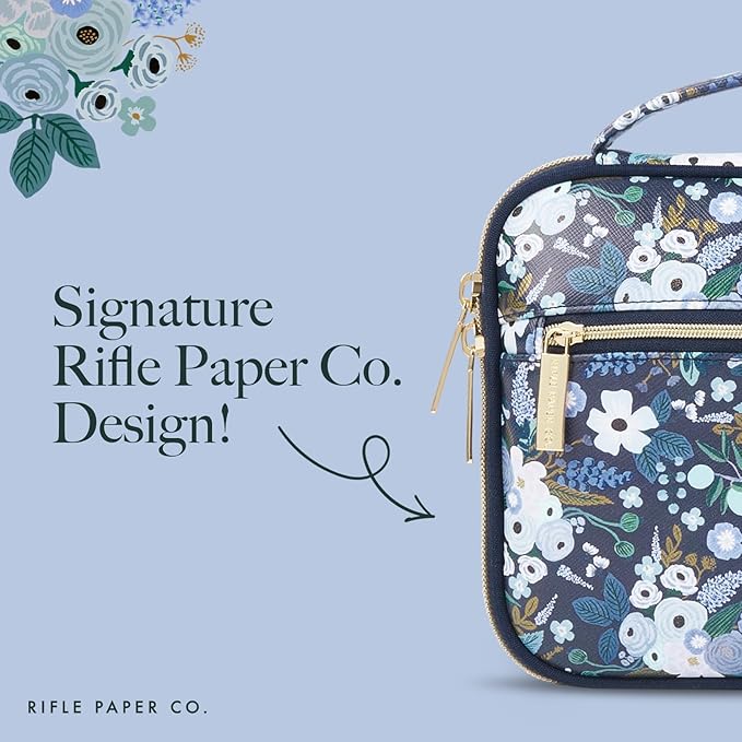 Rifle Paper Co. Electronic Organizer Travel Case - Portable Tech Pouch w/Multiple Storage Mesh Pockets for Cable, Cord, Charger, Power Bank, AirPods - Airplane Travel Essentials Bag -Garden Party Blue