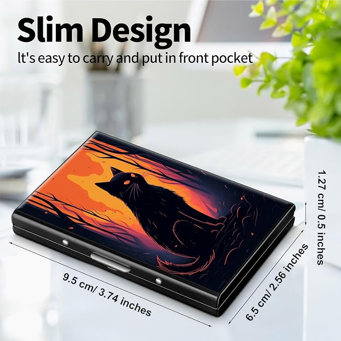 Metal Wallet, Credit Card Holder for Women Men Girls, RFID Blocking Aluminum Wallet Slim Hard Case, Mini Travel Wallet, ID Card Holder Business Card Case,Art Black Cat