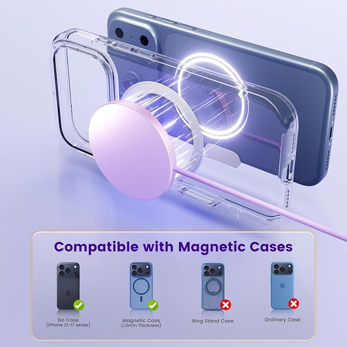 15W Wireless Charger for Apple MagSafe Charger, Magnetic Fast Charging Pad | Compatible for iPhone 17 16 15 14 13 12 Pro Max, AirPods-Slim Portable for Desk Bedside and Travel - 3 Pack, Light Violet