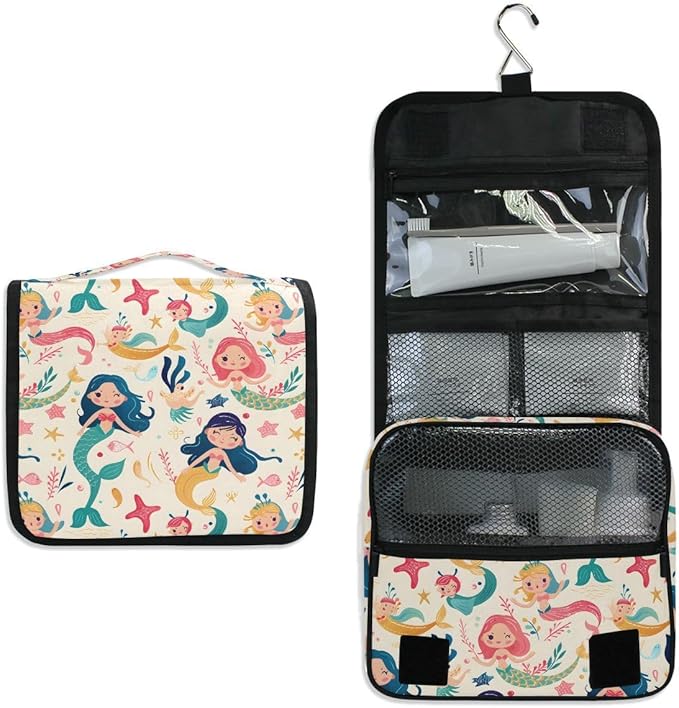 senya Hanging Travel Toiletry Bag Cute Kit Makeup Case Cosmetics Organizer for Men Women (Cute Mermaids And Friends)