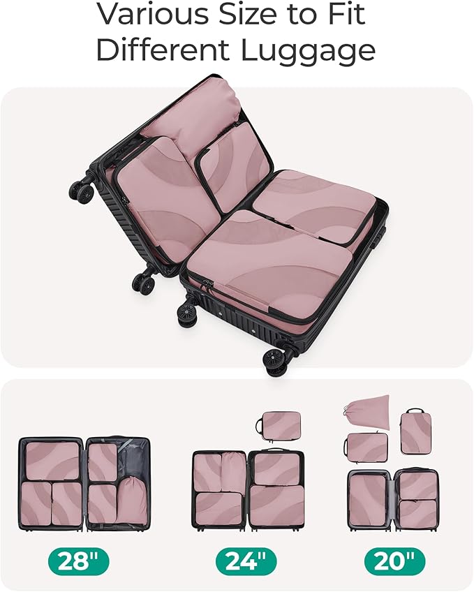 BAGSMART Compression Packing Cubes, 6 Set/4 Set/2 Set Travel Packing Cubes for Carry on Suitcases, Compression Suitcase Organizers Bag Set & Travel Cubes for Luggage, Lightweight Packing Organizers