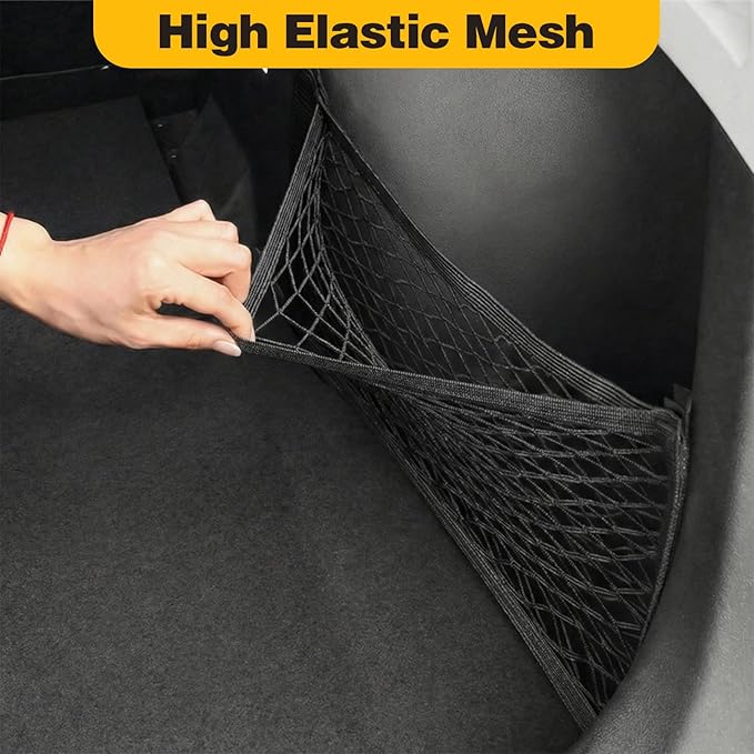 Universal Mesh Cargo Net for Car Trunk Storage, Small Elastic Automotive Cargo Net Pocket Wall Sticker Organizer for SUV RV Bag Storage, Secure Trunk Cargo Nets with Tape Stickers, 15" x 9.5"