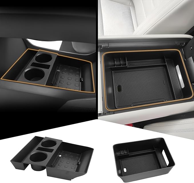 CDEFG 2PCS for 2024 2025 2026 Hyundai Santa Fe Lower Console Cup Holder Tray & Armrest Storage Center Console Organizer Accessories