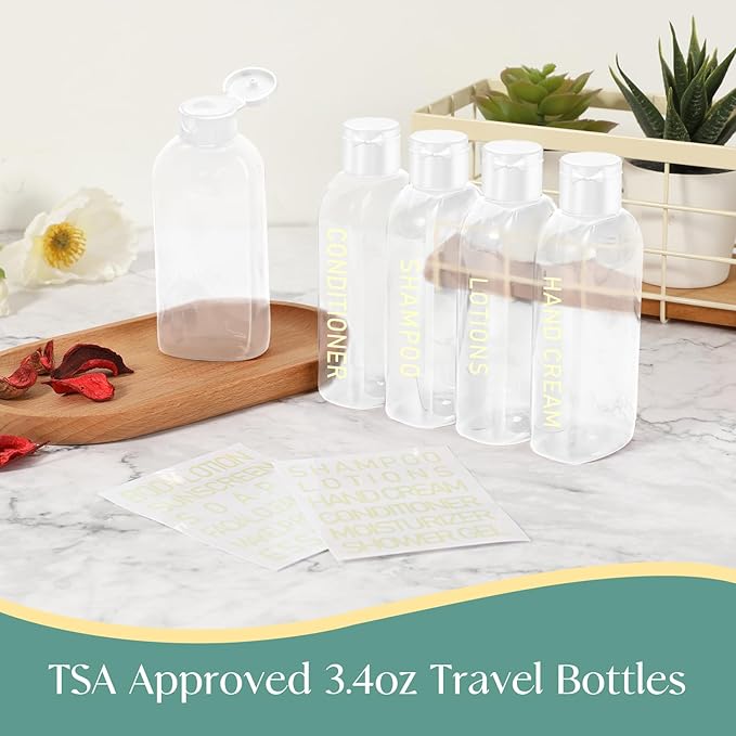 Travel Shampoo Bottles 5 pcs 3.4oz TSA Approved Travel Bottles for Toiletries Travel Size Bottles Leak Proof Empty Lotion Containers with Flip Cap Small Plastic Squeeze Bottlesp-Clear