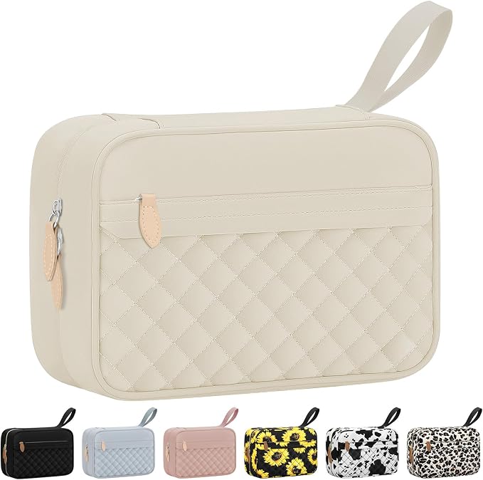 Vankor Travel Toiletry Bag for Women with Hanging Hook, Waterproof TSA Approved Cometic Toiletry Bag Organizers Leakproof Make up Bags for Women Beige