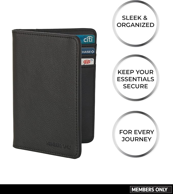 Members Only Debossed Black Passport Holder RFID Blocking, Passport Cover for Men, Travel Must Haves (Black)