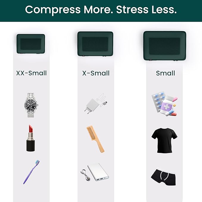 NOBL Travel Compressible Packing Cubes Set, 6 Pieces Travel Packing Organizers, Compression Luggage Cubes for Suitcases & Carry On, Space Saving (XXS, XS, S, M, L, XL) - Forest Green