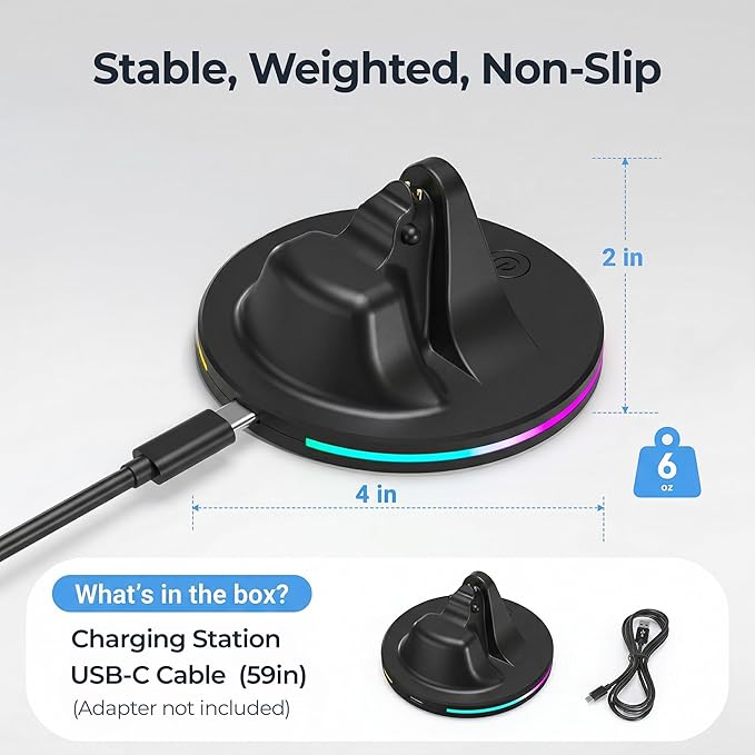 Charging Dock for Meta Ray-Ban Glasses, Charging Stand Compatible with Wayfarer, Skyler, Headliner & Oakley Meta HSTN, with USB-C Cable and 7-Color RGB, Black