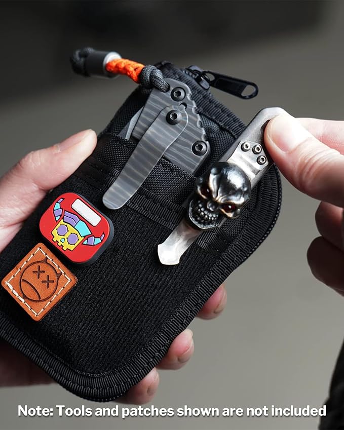 VIPERADE VE10 EDC Pouch Small Pocket Tool Pouch with 10 Compartments, Men's Pocket Organizer for Multitools, EDC Organizer with Patches Area for DIY (Black Gray Camo)