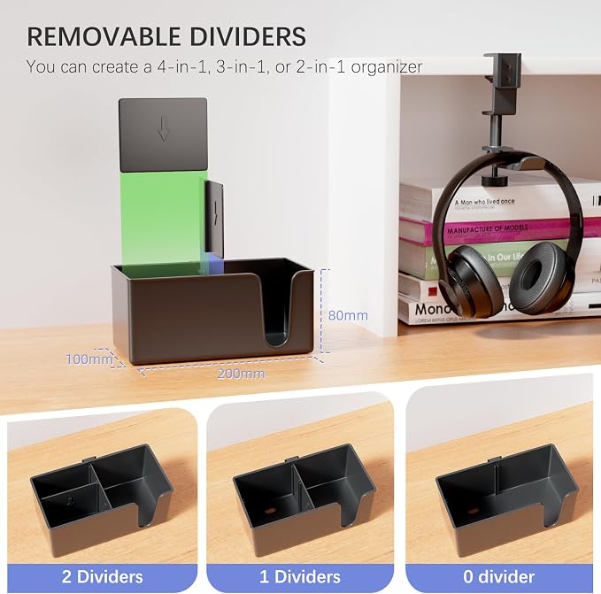 CUBE TECH 5 in 1 Desk Pencil Holder - Clamp on Under Desk Headphone Hanger - Rotating Headphone Holder Detachable Pen Holder Desktop Storage