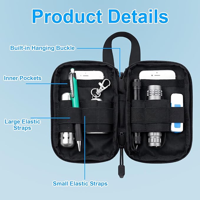 Mini EDC Pouch, Small Tactical EDC Molle Belt Pouch for Men, Portable Military Carry Accessory for Phone, Tools, and Essentials