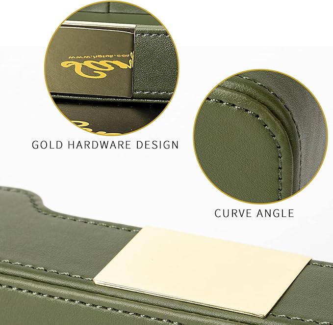 SANZIE Luxury Leather Tray Desktop Storage Catchall Organizer Decorative Tray for Entryway Table to Hold Jewelry Watch Keys Phone Wallet (Metal Glided, Dusty Green)