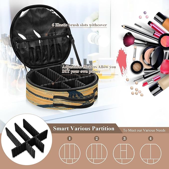 senya Round Cosmetic Pouch Travel Makeup Train Case Starfish Silhouette Makeup Organizer Bag with Adjustable Dividers Portable for Cosmetics Makeup Brushes Toiletry Jewelry Accessories