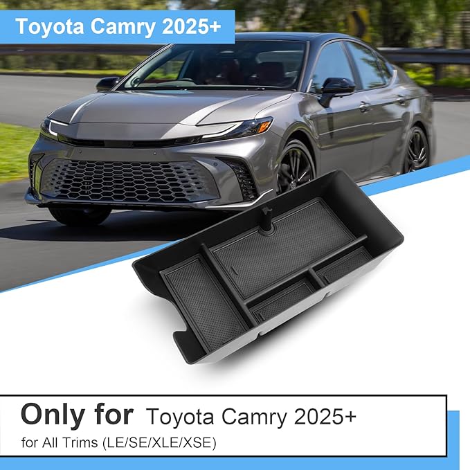 2025 2026 Camry Center Console Organizer for Toyota Camry (LE/SE/Nightshade/XLE/XSE), Durable ABS &Anti-Slip Rubber Console Tray Insert 2026 Camry Accessories