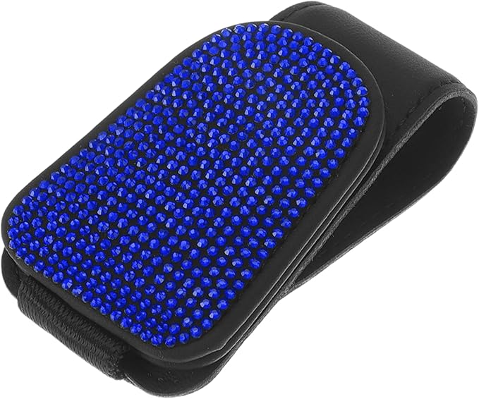 Motoforti Car Sunglasses Clip Magnetic Universal Sun Visor Eyeglasses Holder Clip PU Leather,Rhinestones Blue 8.5x5cm 1 Pcs