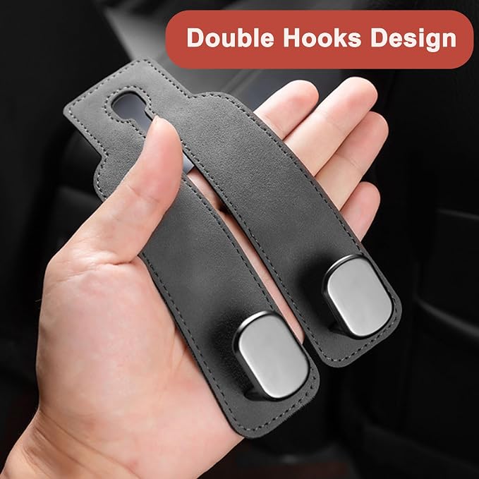 Amelity Universal Car Headrest Hooks, Women’s Car Interior Accessories for Purses Handbags Grocery & Backpacks, Gray 2 Pack