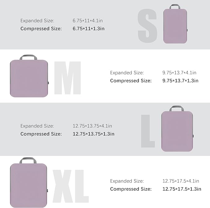 4 Set Compression Packing Cubes Travel - Travel Accessories Expandable Packing Organizers for Carry On - Essentials Luggage Bags - Lavender