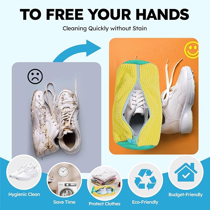 Shoe Washing Machine Bag: Laundry Shoe Bag Keeps Clean - Reusable Shoe Washing Bag for Sneaker Tennis Shoes Unstain Cleaner Kit(Yellow 2 Pcs)
