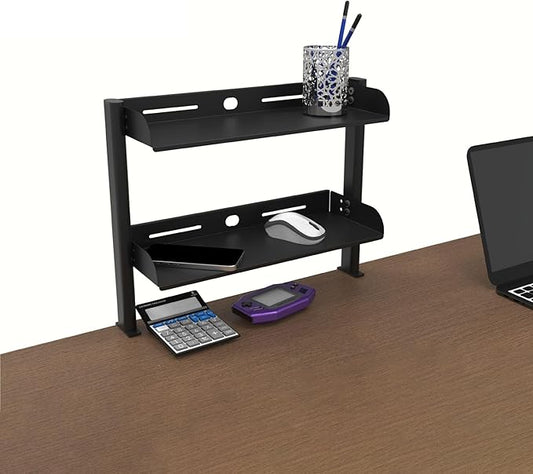 WYYHAA Clamp On Desk Organizer Shelf 17.3inch, 2-Tier Shelving Unit Desktop Storage Shelf, Metal Desk Extender Side Table for Office Table Accessories, Gaming Devices