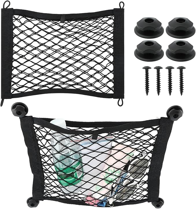 2pcs Universal Small Cargo Net, Elastic Car Organizer Net Pocket RV Netting Pouch Bag, for Trunk RV Boat Storage Mesh Pocket Nets Home Auto Cargo Nets Pockets with Screws