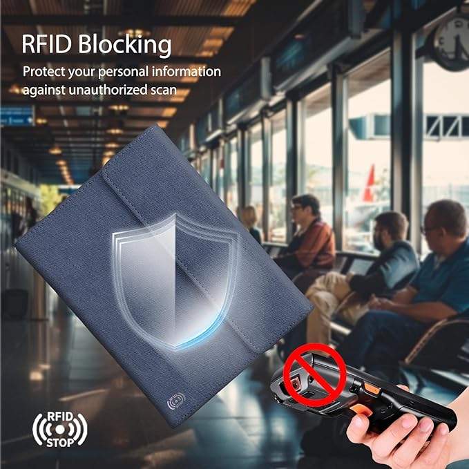 WALNEW RFID Passport Holder Travel Organizer, Fits International Driving Permit (IDP), PU Leather Document Holder for One Passport, Stylish Travel Accessory, Dark Blue