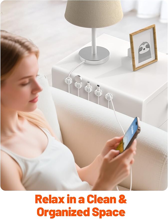 Cable Clips,8 Pack Cord Holder Cord Organizer [1s Lock & Strongest Adhesive] Spring Cord Clips Phone Charger Wire Desk Cable Management Nightstand Home Office School Decor Women Desk,Transparent Clear
