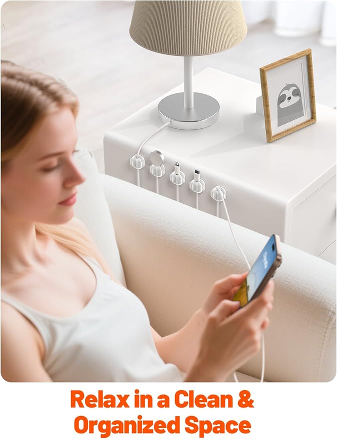 Cable Clips,12Pack Cord Holder Cord Organizer [1s Lock & Strongest Adhesive] Spring Cord Clips Phone Charger Wire Desk Cable Management Nightstand Home Office School Decor Women Desk,Transparent Clear