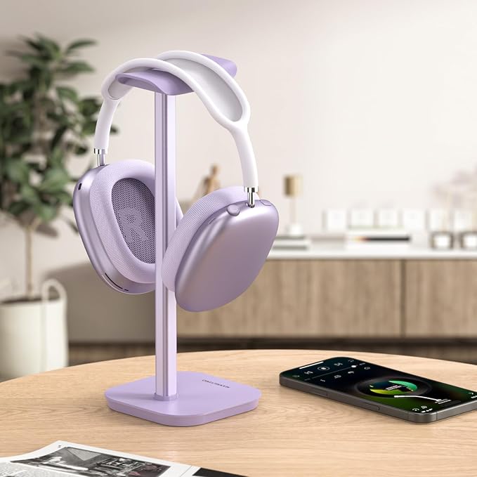 Headphone Stand, Desktop Headset Holder (Purple) Heavy Base Desk Earphone Stand Aluminum Gaming Headset Hanger Rack for AirPods Max, AirPods, AirPods Pro, Beats, Bose