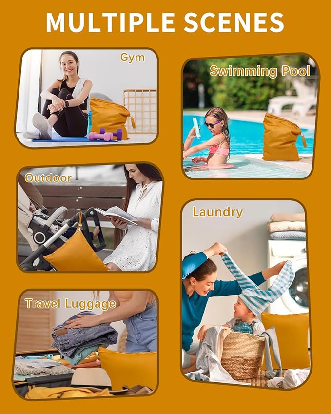 babygoal Travel Laundry Bags 2 Pack, Ideal for Travel, Gym and Swimming-Washable Waterproof Wet Dry Bags for Dirty Clothes, Bathing Suits and Swimsuits(yellow and brown)