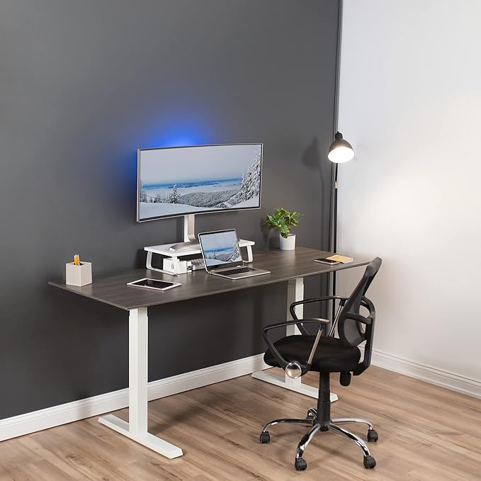 VIVO 24 inch Monitor Stand, Wood & Steel Desktop Riser, Screen, Keyboard, Laptop, Small TV Ergonomic Desk and Tabletop Organizer, White, STAND-V000D-W