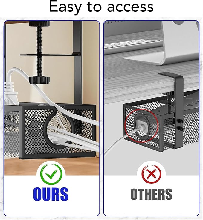 Fdit Fdit Under Desk Cable Management Tray, No Drill Metal Cable Organizer with Clamp, Wire Management Tray with Cable Ties for Home Office Desk (Black)