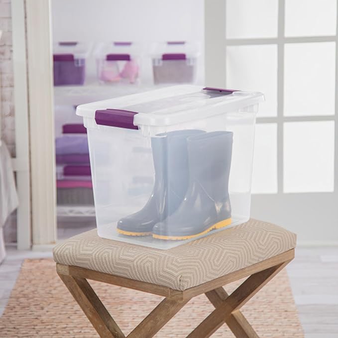 Sterilite 12-Pack 27 Quart ClearView Latch Box, Stackable Organizer Bins with Latching Lids - Clear Plastic Organization Containers for Closet, Bedroom, Shelving Units and Everyday Home Storage