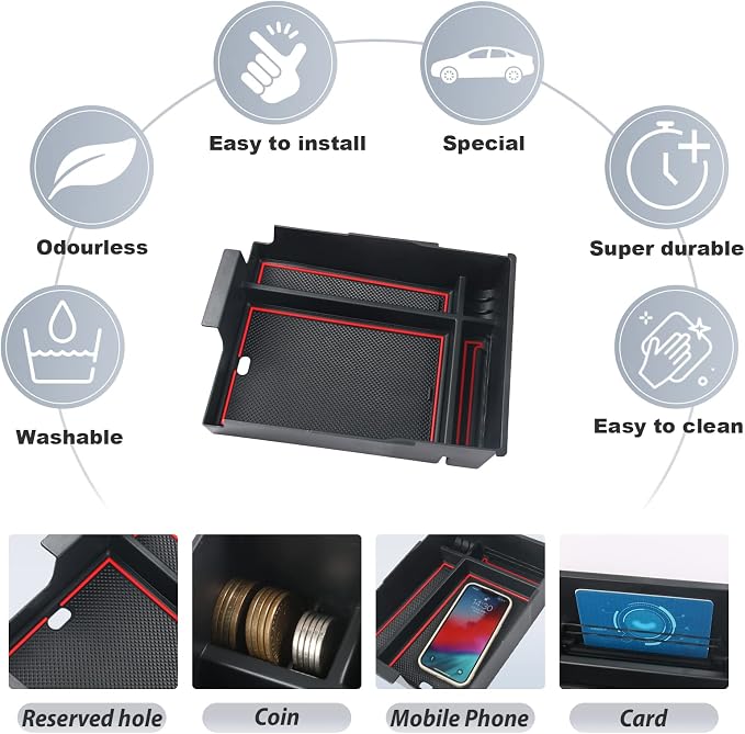SKTU for 2023 2024 2025 Hyundai Palisade Center Console Organizer 2023 2024 2025 Palisade Console Tray 2024 2025 Palisade Storage Box Hyundai Palisade 2023 2024 2025 Accessories with Coin Holder (Red)