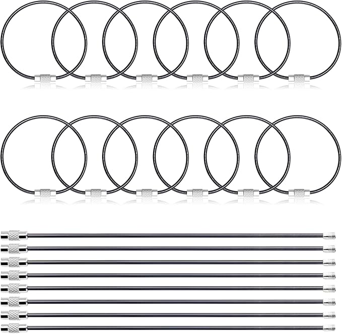 12 Pack 6" Key Ring Wire Keychain Cable Keyring Keychain Holder Clips Large Loops for Car Keys Tags, Luggage Bag Tags, Crafts (Black, 2mm)