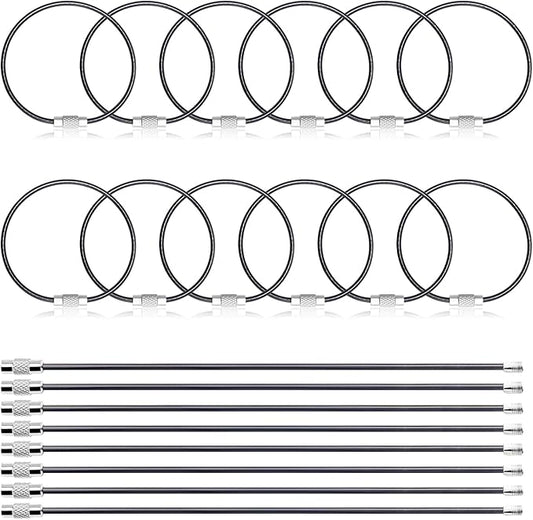 12 Pack 6" Key Ring Wire Keychain Cable Keyring Keychain Holder Clips Large Loops for Car Keys Tags, Luggage Bag Tags, Crafts (Black, 2mm)