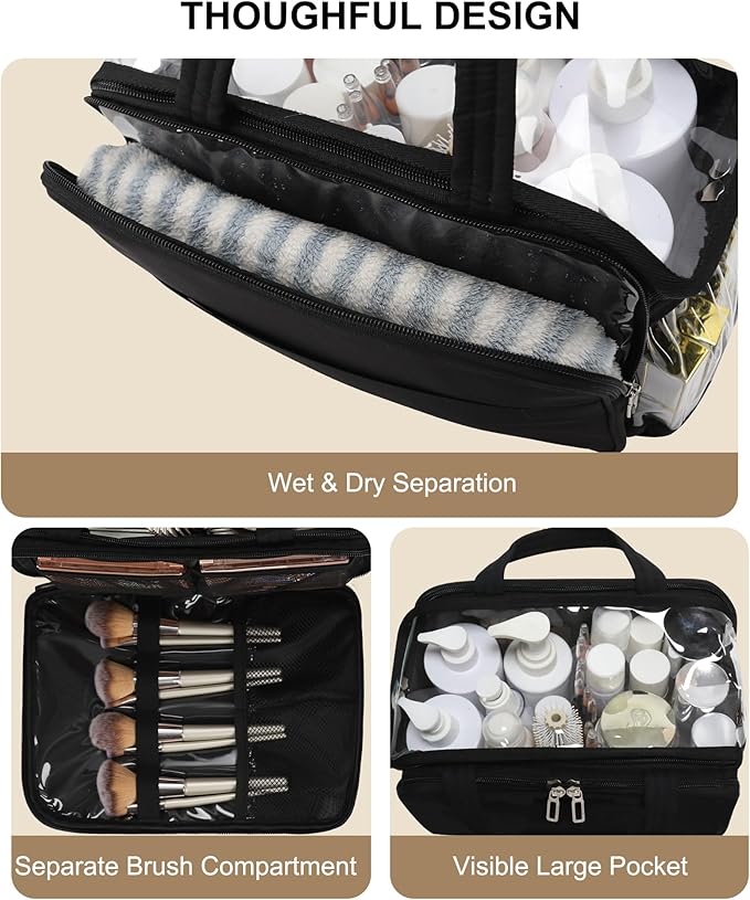 Travel Toiletry Bag for Women - Large Wide-Open Makeup Bag with Compartments, Lightweight Cosmetic Bag with Adjustable Dividers, Puffy Visible Toiletry Organizer for Full-Sized Container