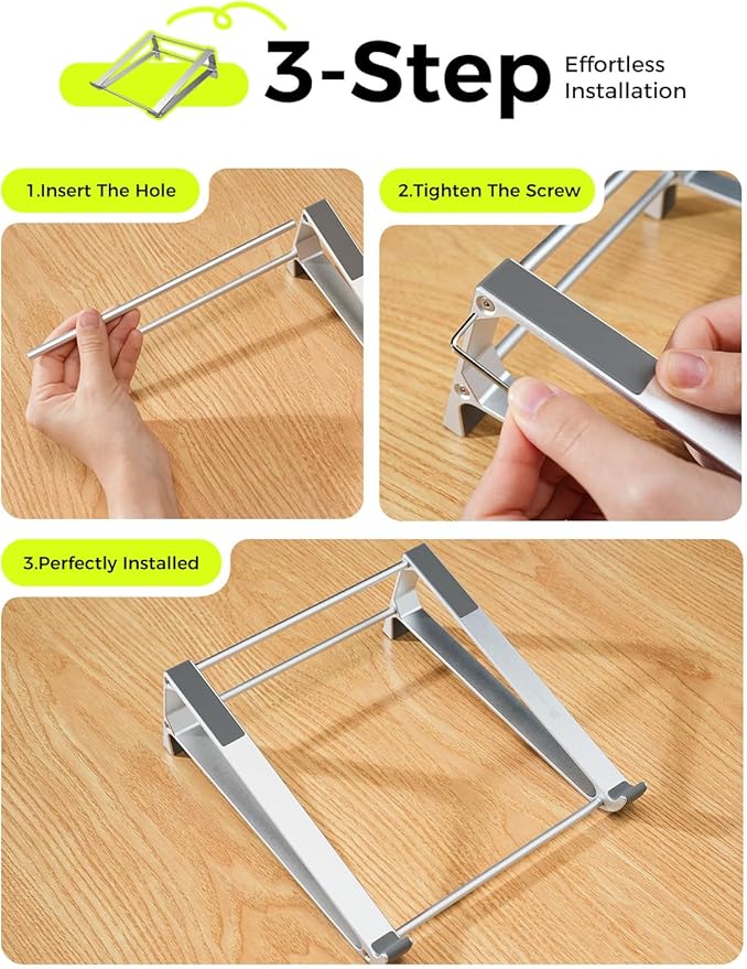 MAGIC JOHN Laptop Stand for Desk, Storage Laptop Riser Portable, Aluminum Ergnomic Computer Stand with Silicone Pads,Cooling & Laptop Holder, Compatible with MacBook Air Pro, HP, Dell, (10-17 Inch)