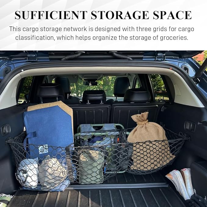 Car Rear Cargo Net, Truck Bed Cargo Net Organizer, Adjustable Elastic Trunk Storage Nets, Heavy Duty Cargo Nets with Metal Hooks, Universal Exterior Accessories for Cars SUVs Trucks (43.31")