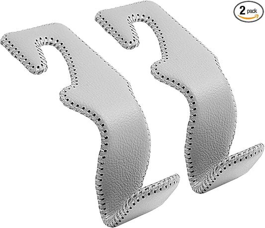 Car Seat Hooks, Cars Backseat Headrest Hangers Genuine Leather Stylish Vehicle Organizer Holders for Purse Clothes Hat Grocery, 2 Pack, Gray