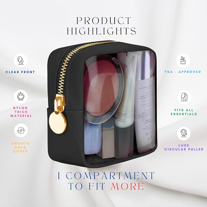 DANCOUR Clear Makeup Bag Mini Makeup Bag for Purse Mini Pouch Purse Clear Pouch Small Cosmetic Cosmetic Travel Case Black
