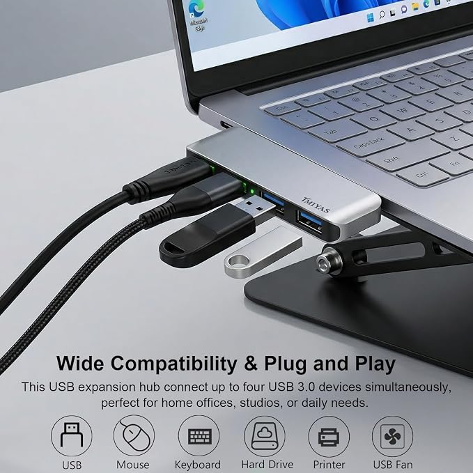 Left Side USB 3.0 Hub, 4-Port Cable-Free USB Splitter for Laptop, Direct-Plug Design, Compatible with MacBook, Laptops, Desktop, Surface, Flash Drive, HDD and USB More
