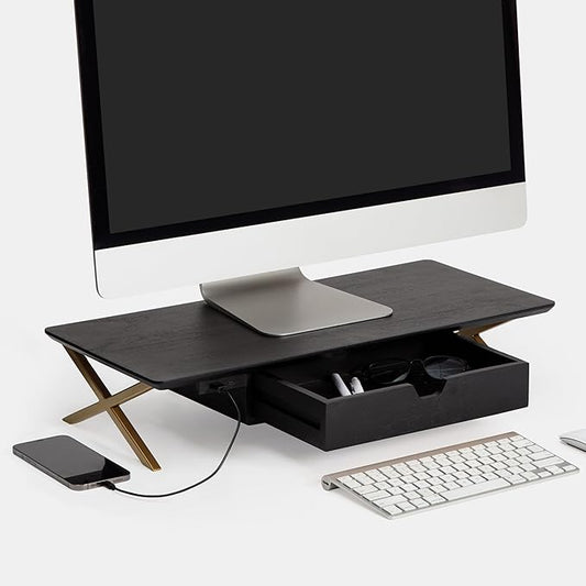 Anji Mountain Monitor Stand - Desktop Organizer & Laptop Riser, Ergonomic Monitor Riser, Space-Saving Monitor Stand for Desk, Durable Construction, Easy Assembly, Ideal for Home & Office,Black