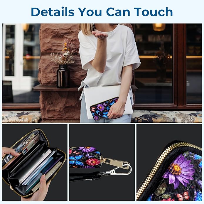 Wristlet Wallet for Women, RFID Blocking Phone Wallet, Large Capacity Zip Around Clutch, Fits iPhone 15 Pro Max, Travel Organizer Purse