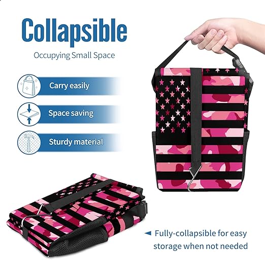 Car Trash Can USA Flag Camouflage Wate-rproof Auto Garbage Bag Car Trash Can with Lid Leak-Proof Car Storage Bag Hanging for Headrest Collapsible and Portable with Storage Mesh Pocket