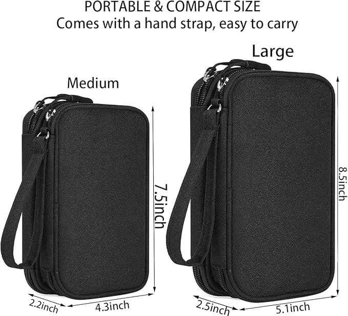 CAAORDKSO Electronics Organizer Travel Bag, Small Cable Organizer Case Waterproof Accessories Pouch, Travel Electronic Carrying Case for Cord, Charger, Phone, USB, Power Bank, Earphone (Black, Medium)